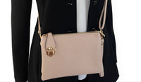SMALL MULTI-POCKET CROSS BODY CLUTCH BAG WITH WRISTLET - BEIGE