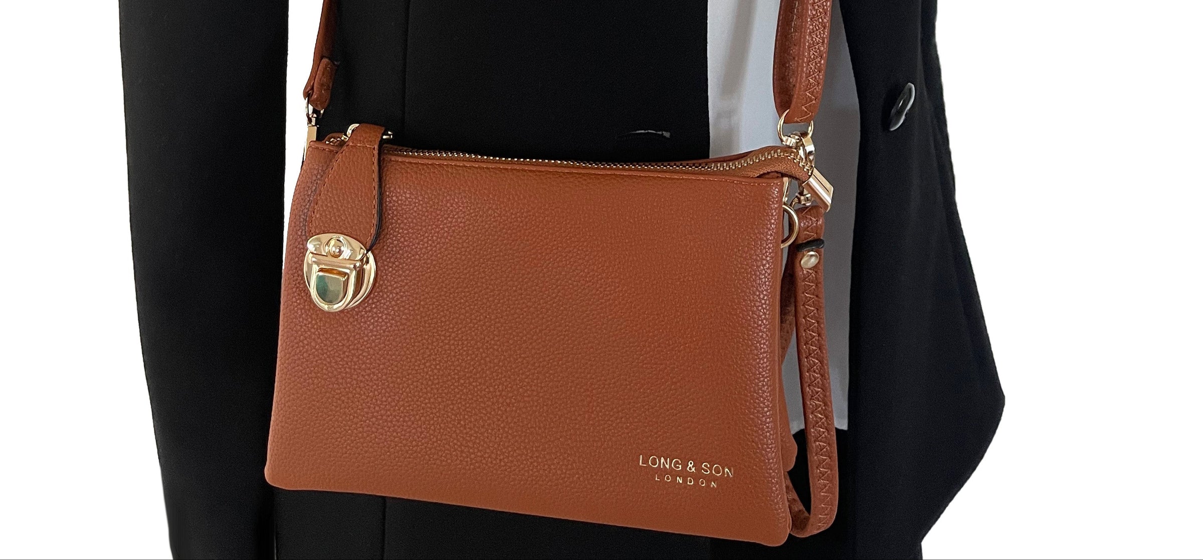 SMALL MULTI-POCKET CROSS BODY CLUTCH BAG WITH WRISTLET - TAN