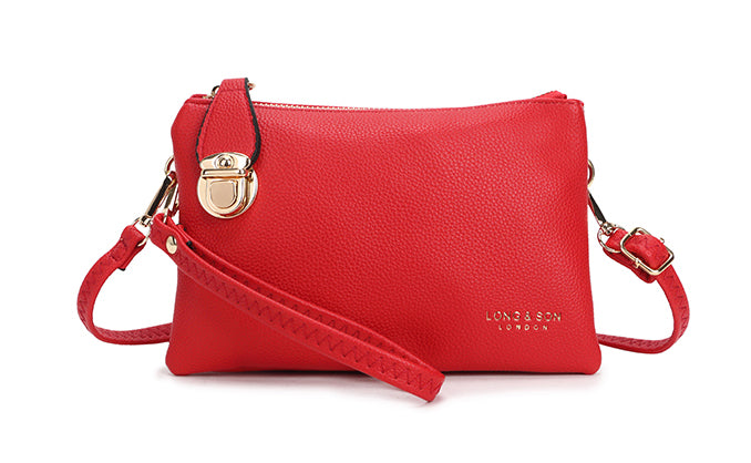 SMALL MULTI-POCKET CROSS BODY CLUTCH BAG WITH WRISTLET - RED