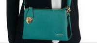 SMALL MULTI-POCKET CROSS BODY CLUTCH BAG WITH WRISTLET - DARK TEAL