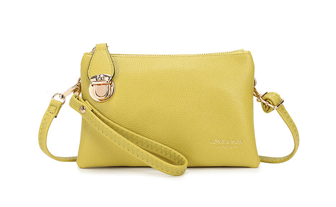 SMALL MULTI-POCKET CROSS BODY CLUTCH BAG WITH WRISTLET - LIGHT YELLOW