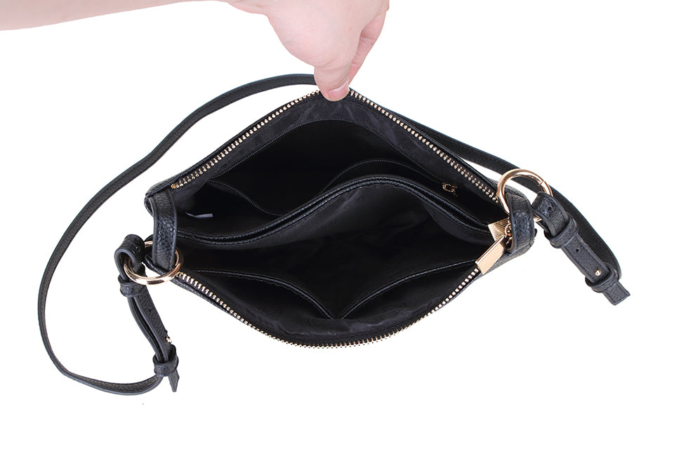 SMALL PLAIN BLACK MULTI-POCKET CROSS BODY MESSENGER BAG