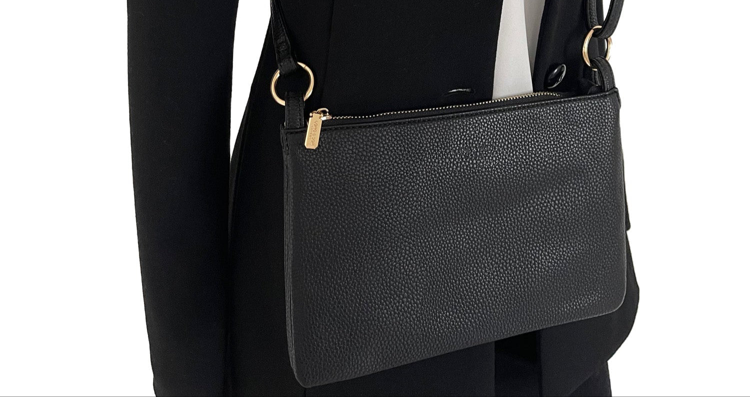 SMALL PLAIN BLACK MULTI-POCKET CROSS BODY MESSENGER BAG