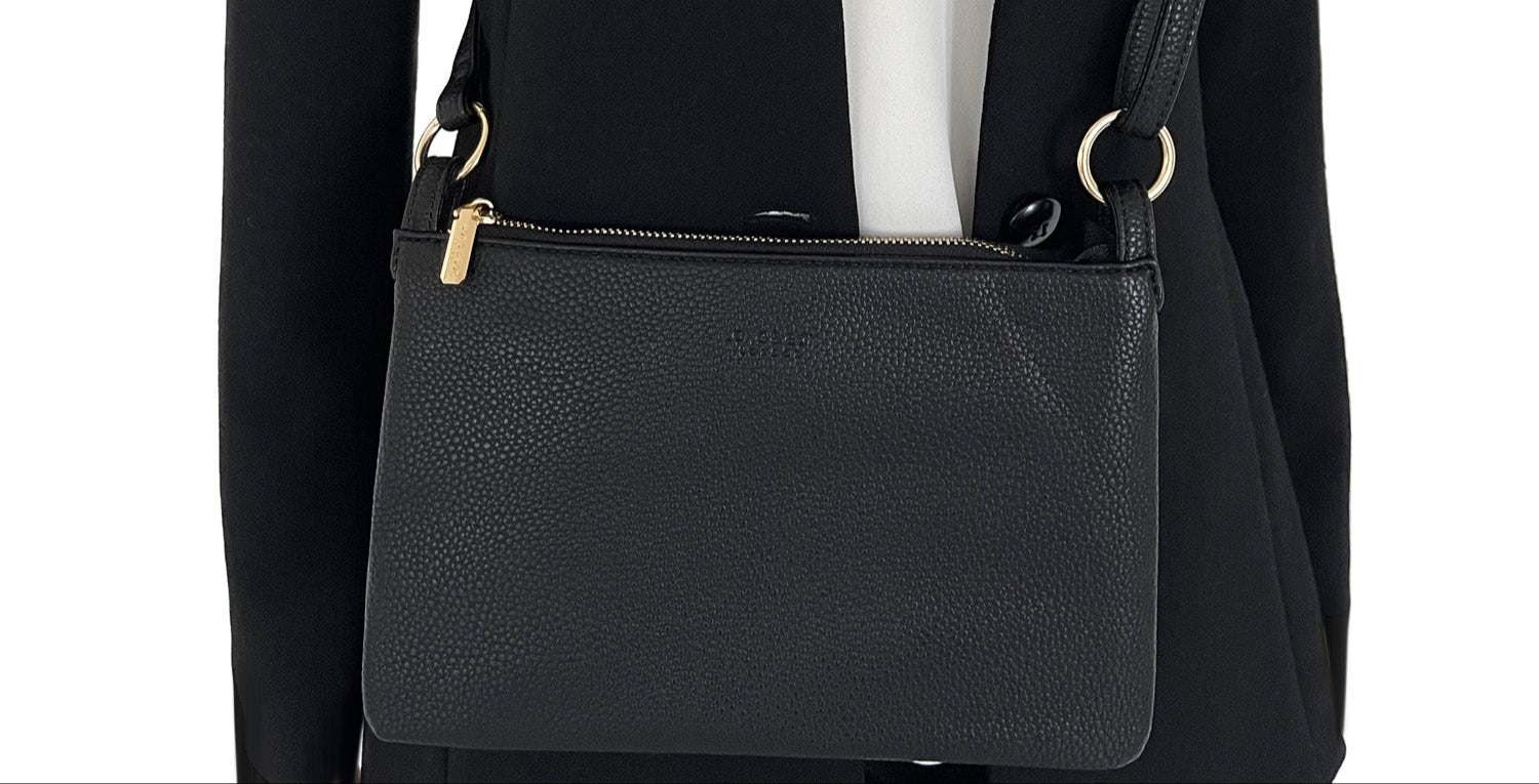 SMALL PLAIN BLACK MULTI-POCKET CROSS BODY MESSENGER BAG