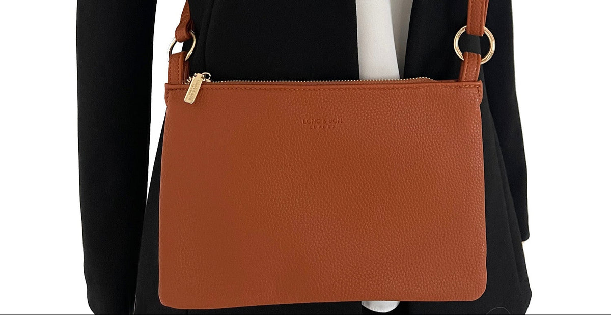 SMALL PLAIN BROWN MULTI-POCKET CROSS BODY MESSENGER BAG