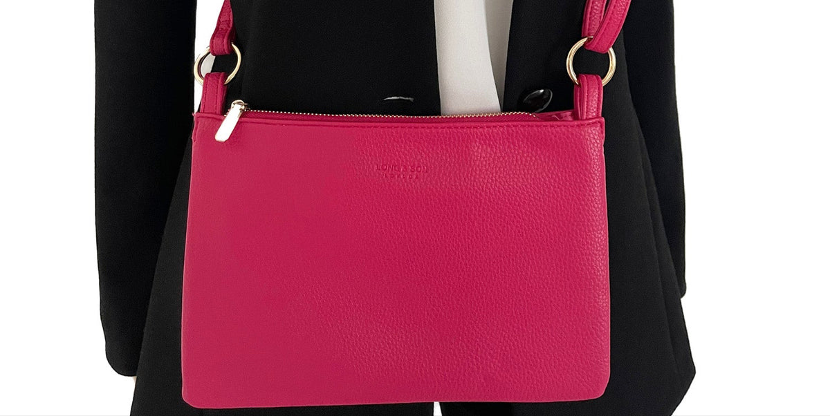 SMALL PLAIN FUCHSIA PINK MULTI-POCKET CROSS BODY MESSENGER BAG
