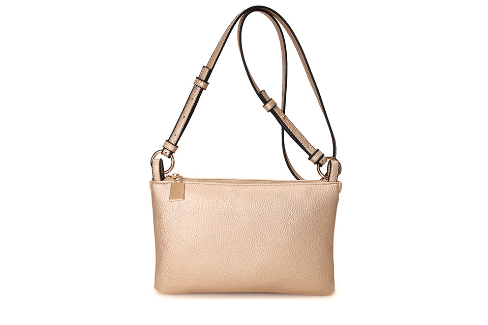 SMALL PLAIN GOLD MULTI-POCKET CROSS BODY MESSENGER BAG