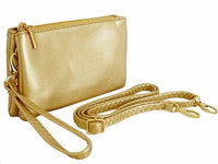 A-SHU SMALL MULTI-POCKET CROSSBODY PURSE BAG WITH WRIST AND LONG STRAPS - METALLIC GOLD - A-SHU.CO.UK
