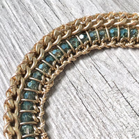 A-SHU DARK BLUE VINTAGE ANTIQUE GOLD DIAMANTE STONE BEADED SHORT CHOKER NECKLACE - A-SHU.CO.UK