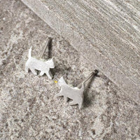 A-SHU 925 STERLING SILVER SMALL WALKING CAT STUD EARRINGS - A-SHU.CO.UK
