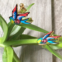 A-SHU MULTI-COLOUR SWALLOW BIRD DANGLE DROP STUD EARRINGS - A-SHU.CO.UK