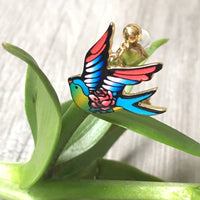 A-SHU MULTI-COLOUR SWALLOW BIRD DANGLE DROP STUD EARRINGS - A-SHU.CO.UK