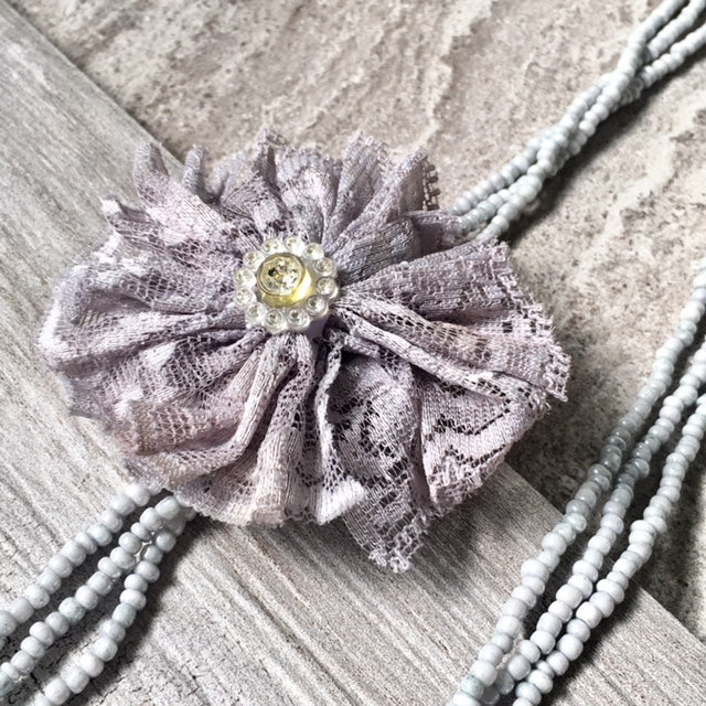 A-SHU LONG BEADED PEARL CORSAGE MULTI-LAYER NECKLACE - SILVER GREY - A-SHU.CO.UK