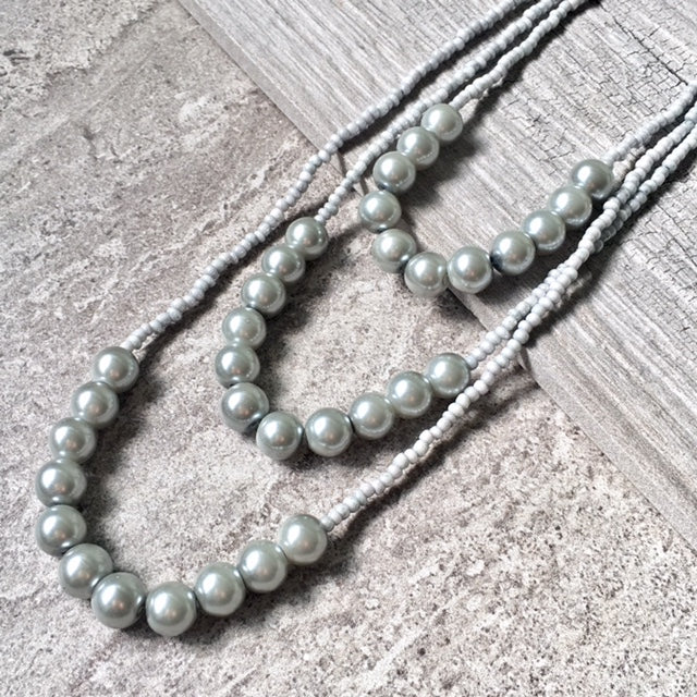 A-SHU LONG BEADED PEARL CORSAGE MULTI-LAYER NECKLACE - SILVER GREY - A-SHU.CO.UK