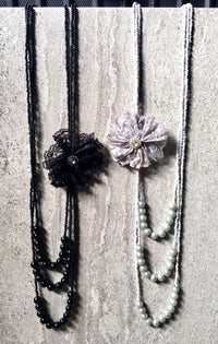 A-SHU LONG BEADED PEARL CORSAGE MULTI-LAYER NECKLACE - BLACK - A-SHU.CO.UK