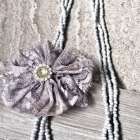 A-SHU LONG BEADED PEARL CORSAGE MULTI-LAYER NECKLACE - SILVER GREY - A-SHU.CO.UK