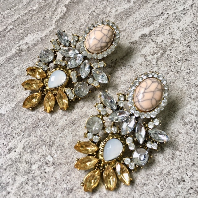 A-SHU LARGE BLUSH PINK MARBLE DIAMANTE DROP EARRINGS - A-SHU.CO.UK