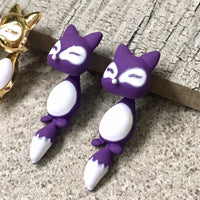 A-SHU LIGHTWEIGHT PURPLE DANGLE DROP FOX STUD EARRINGS - A-SHU.CO.UK