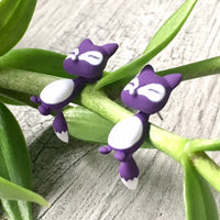 A-SHU LIGHTWEIGHT PURPLE DANGLE DROP FOX STUD EARRINGS - A-SHU.CO.UK