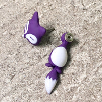 A-SHU LIGHTWEIGHT PURPLE DANGLE DROP FOX STUD EARRINGS - A-SHU.CO.UK