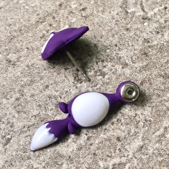A-SHU LIGHTWEIGHT PURPLE DANGLE DROP FOX STUD EARRINGS - A-SHU.CO.UK