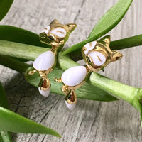 A-SHU LIGHTWEIGHT GOLD DANGLE DROP FOX STUD EARRINGS - A-SHU.CO.UK