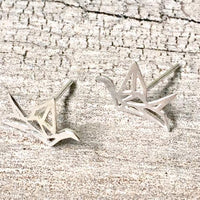 A-SHU 925 STERLING SILVER SMALL GEOMETRIC FLYING BIRD STUD EARRINGS - A-SHU.CO.UK