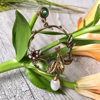 A-SHU ANTIQUE VINTAGE GOLD BIRD DANGLE DROP LOOP EARRINGS - A-SHU.CO.UK