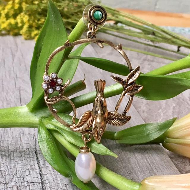 A-SHU ANTIQUE VINTAGE GOLD BIRD DANGLE DROP LOOP EARRINGS - A-SHU.CO.UK