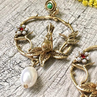 A-SHU ANTIQUE VINTAGE GOLD BIRD DANGLE DROP LOOP EARRINGS - A-SHU.CO.UK