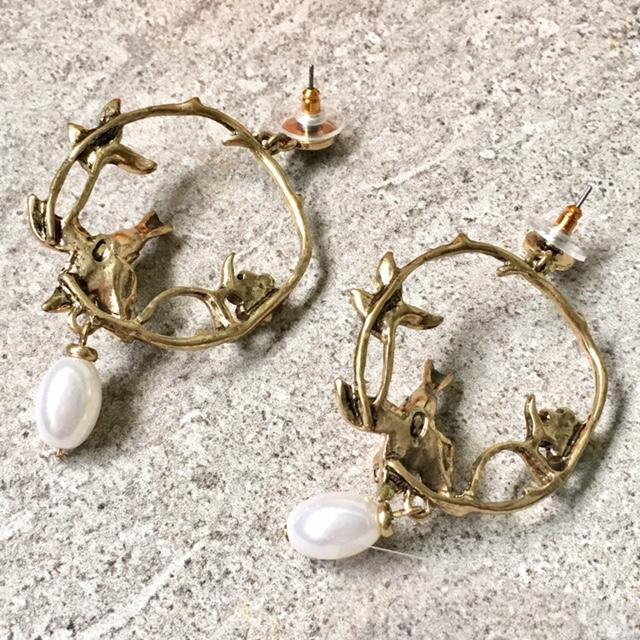 A-SHU ANTIQUE VINTAGE GOLD BIRD DANGLE DROP LOOP EARRINGS - A-SHU.CO.UK