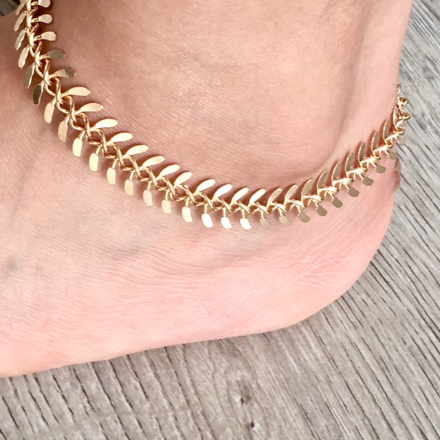 A-SHU GOLD SKELETON LEAF CHAIN LINKED ANKLET / ANKLE BRACELET - A-SHU.CO.UK