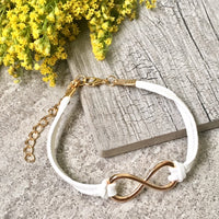 A-SHU WHITE GENUINE SUEDE LEATHER INFINITY BRACELET / ETERNITY FRIENDSHIP BAND - A-SHU.CO.UK
