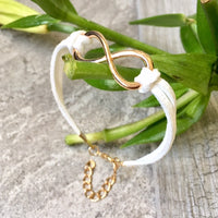 A-SHU WHITE GENUINE SUEDE LEATHER INFINITY BRACELET / ETERNITY FRIENDSHIP BAND - A-SHU.CO.UK