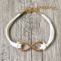 A-SHU WHITE GENUINE SUEDE LEATHER INFINITY BRACELET / ETERNITY FRIENDSHIP BAND - A-SHU.CO.UK