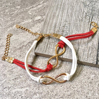 A-SHU RED GENUINE SUEDE LEATHER INFINITY BRACELET / ETERNITY FRIENDSHIP BAND - A-SHU.CO.UK