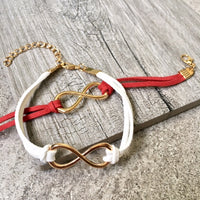 A-SHU RED GENUINE SUEDE LEATHER INFINITY BRACELET / ETERNITY FRIENDSHIP BAND - A-SHU.CO.UK