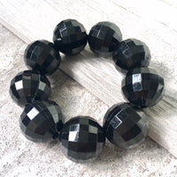 A-SHU CHUNKY BLACK BEAD DISCO BALL BRACELET ON STRETCH ELASTICATED BAND - A-SHU.CO.UK