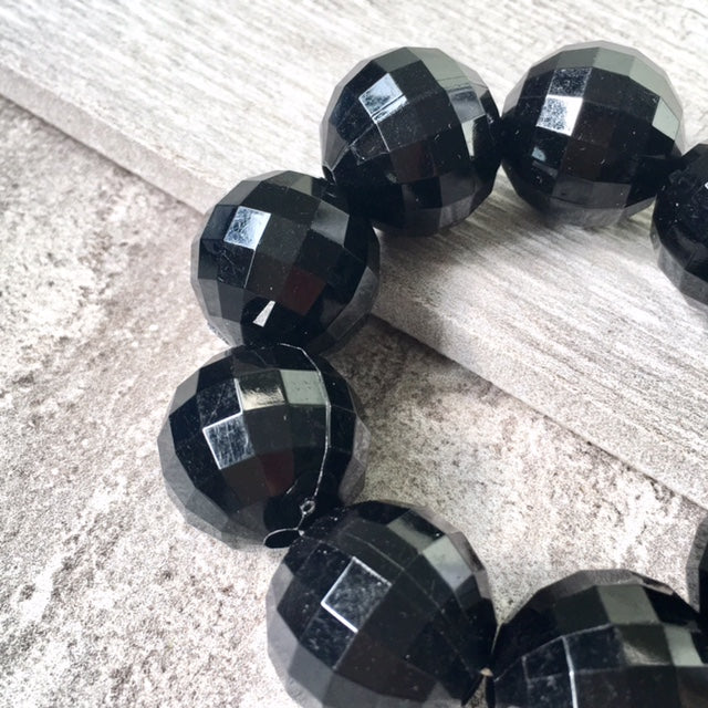 A-SHU CHUNKY BLACK BEAD DISCO BALL BRACELET ON STRETCH ELASTICATED BAND - A-SHU.CO.UK