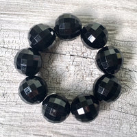 A-SHU CHUNKY BLACK BEAD DISCO BALL BRACELET ON STRETCH ELASTICATED BAND - A-SHU.CO.UK