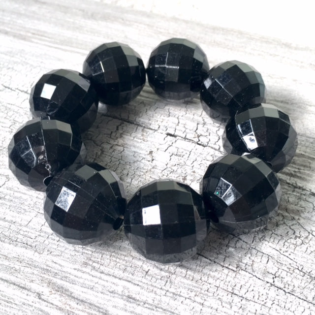 A-SHU CHUNKY BLACK BEAD DISCO BALL BRACELET ON STRETCH ELASTICATED BAND - A-SHU.CO.UK