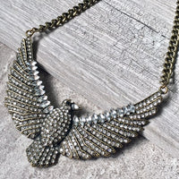 A-SHU VINTAGE ANTIQUE GOLD EAGLE BIRD NECKLACE WITH DIAMANTE STONES - A-SHU.CO.UK