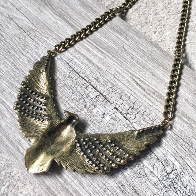 A-SHU VINTAGE ANTIQUE GOLD EAGLE BIRD NECKLACE WITH DIAMANTE STONES - A-SHU.CO.UK