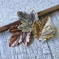 A-SHU ANTIQUE SILVER GOLD BRONZE 3 LEAF MAPLE LEAF BROOCH PIN - A-SHU.CO.UK