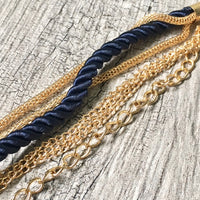 A-SHU GOLD CHAIN MULTI-LAYER NAVY BLUE BRAIDED ROPE NAUTICAL BRACELET - A-SHU.CO.UK
