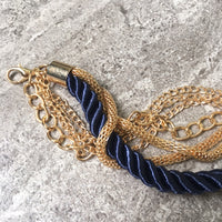 A-SHU GOLD CHAIN MULTI-LAYER NAVY BLUE BRAIDED ROPE NAUTICAL BRACELET - A-SHU.CO.UK