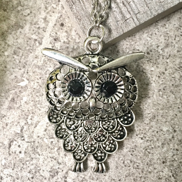 A-SHU SILVER OWL BIRD PENDANT WITH LONG NECKLACE - A-SHU.CO.UK