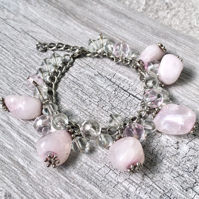 A-SHU CHUNKY PINK STONE SILVER CHAIN CHARM BRACELET - A-SHU.CO.UK