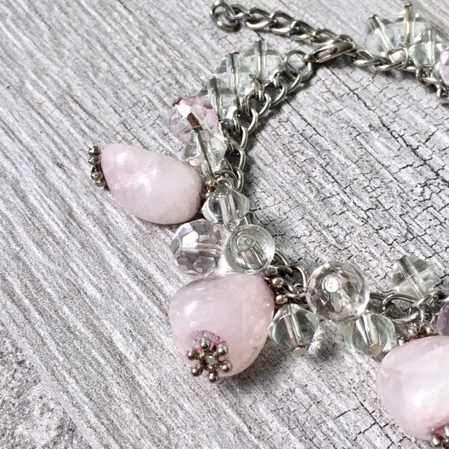 A-SHU CHUNKY PINK STONE SILVER CHAIN CHARM BRACELET - A-SHU.CO.UK