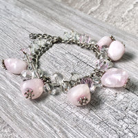 A-SHU CHUNKY PINK STONE SILVER CHAIN CHARM BRACELET - A-SHU.CO.UK